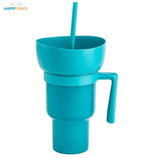 Teal Drink & Snack Bowl with Straw