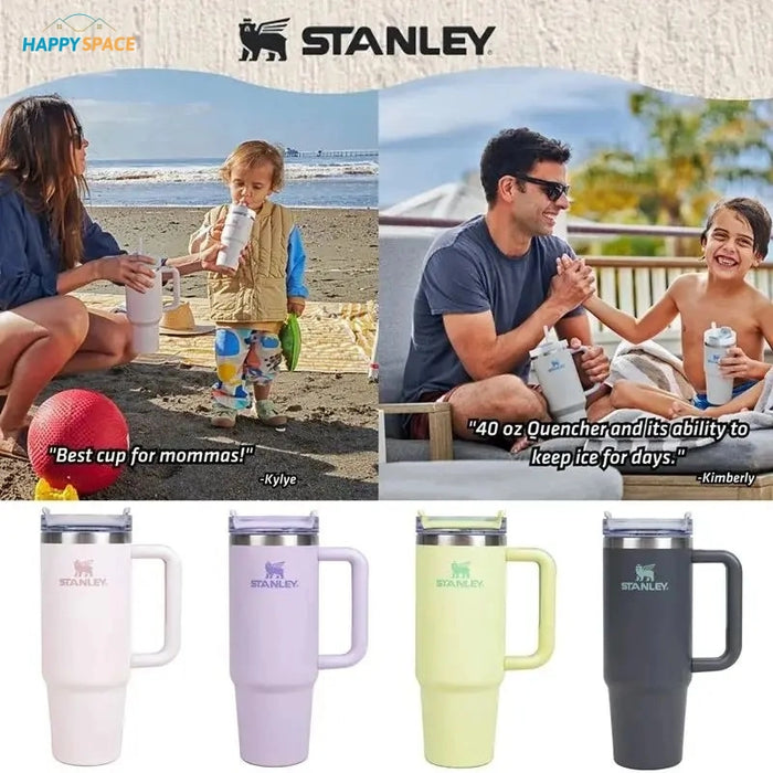 people holding stanley tumbler cups