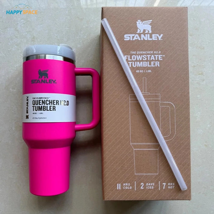 hot pink stanley tumbler cup and straw