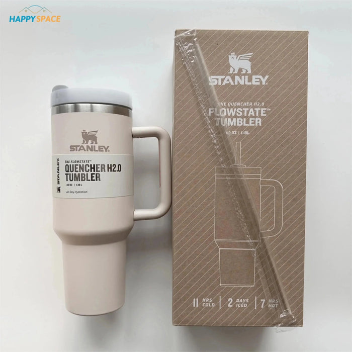 cream white stanley tumbler cup with straw