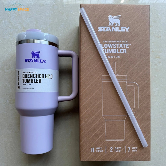 violet stanley tumbler cup with straw