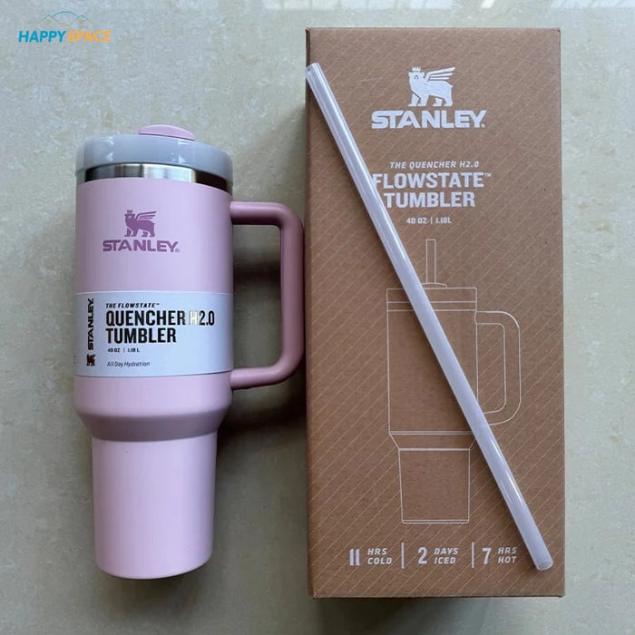 light pink stanley tumbler cup with straw